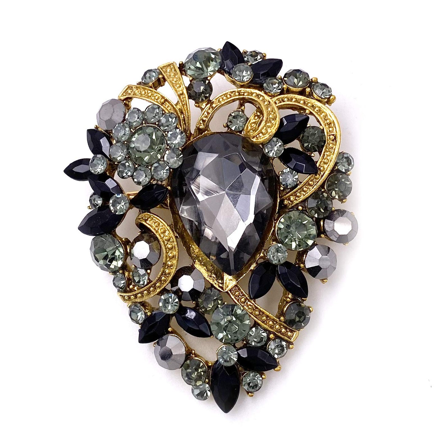 Vintage Austrian Crystal Elegant Flower Teardrop Brooch Gold Tone - A&S All things Glam Boutique