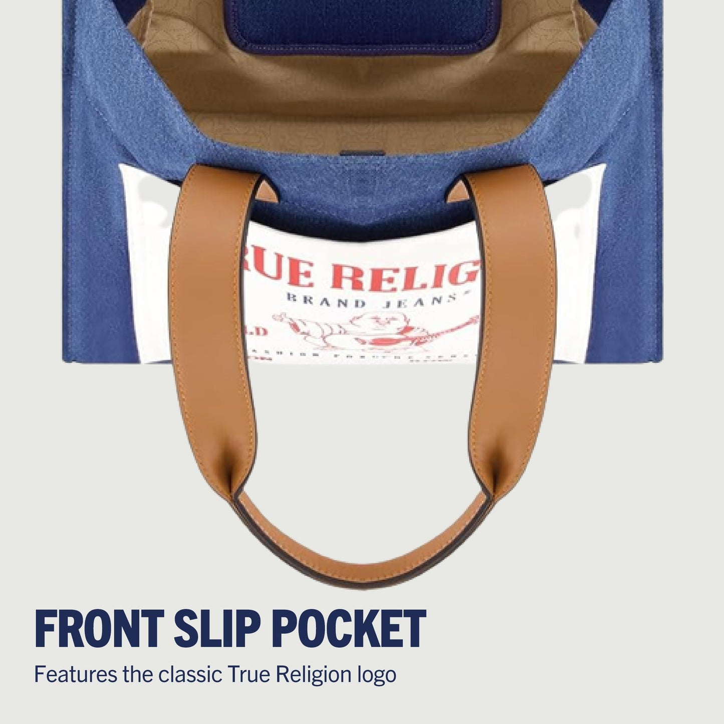 True Religion Large Tote Bag, Canvas Travel Carryall Shoulder Handbag