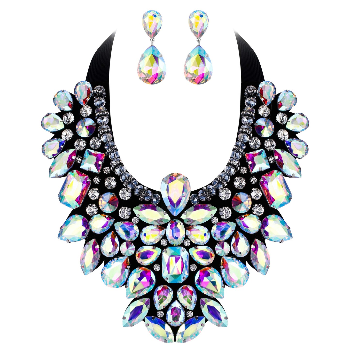 Flyonce Costume Jewelry for Women, 9 Colors Rhinestone Crystal Statement Necklace Earrings Set - A&S All things Glam Boutique