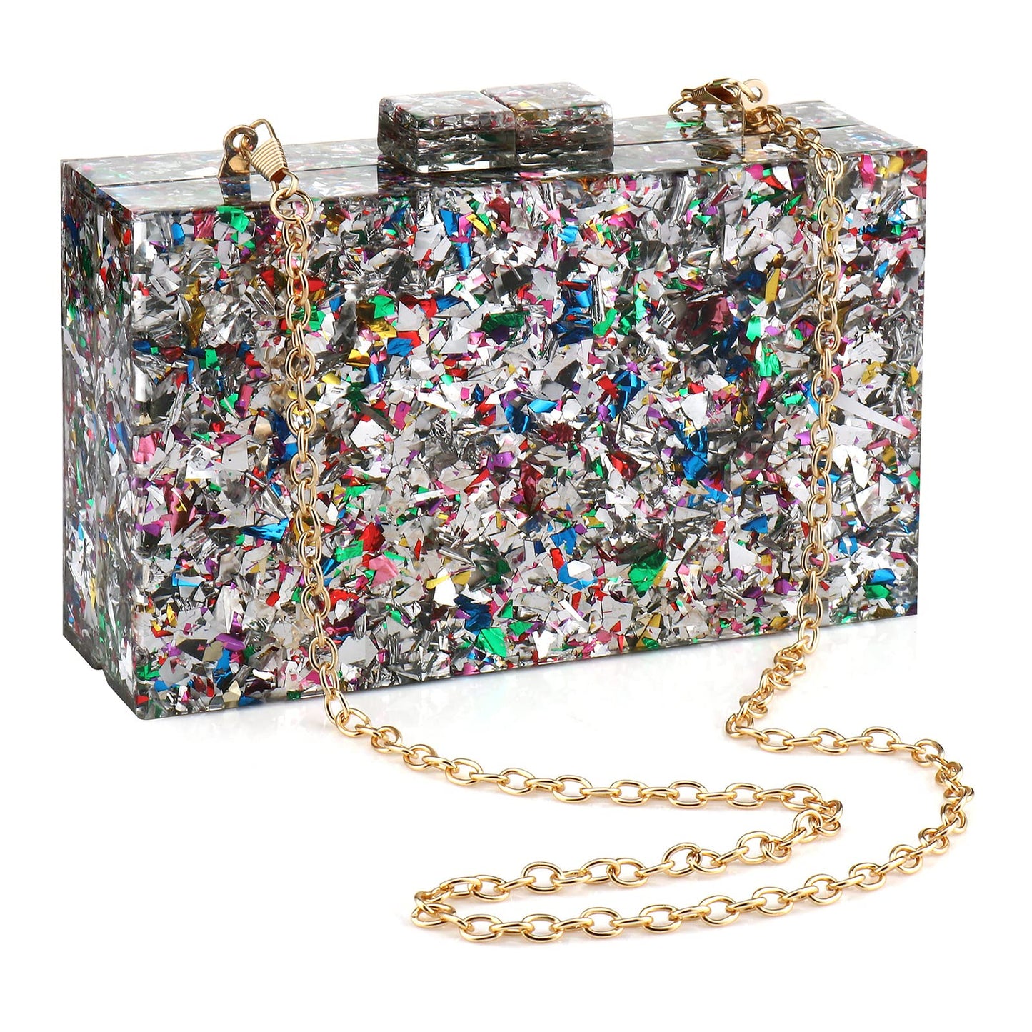 Multicolor Perspex Geometric Patterns Box Clutch