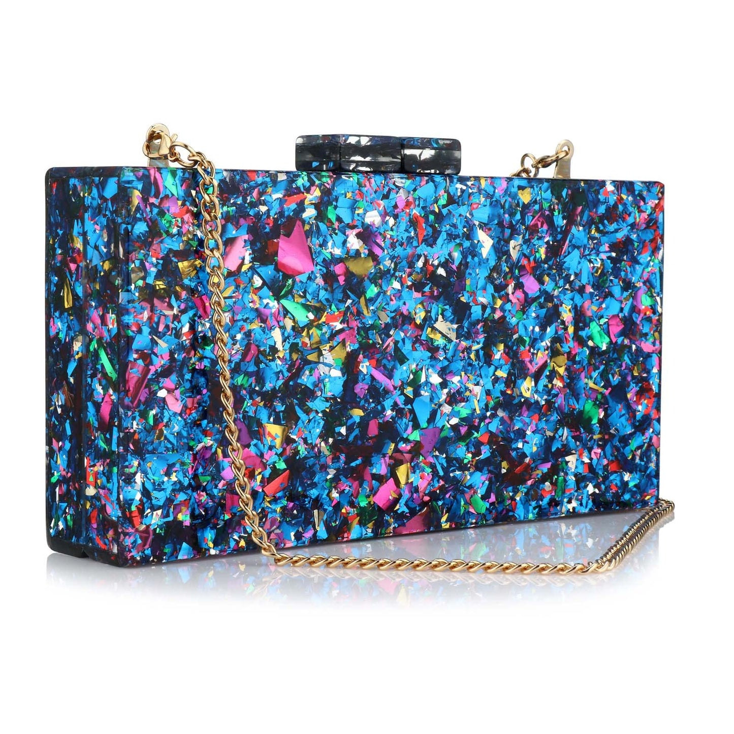 Multicolor Perspex Geometric Patterns Box Clutch