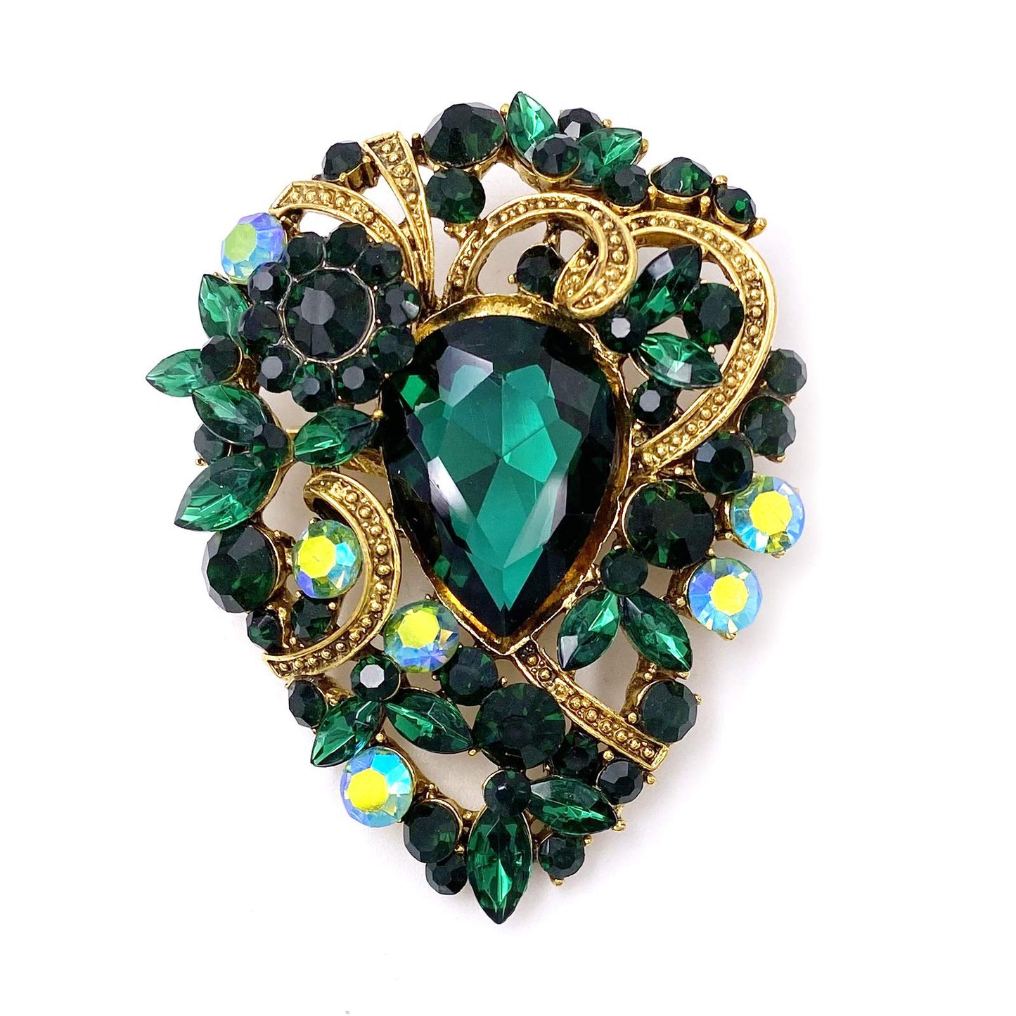 Vintage Austrian Crystal Elegant Flower Teardrop Brooch Gold Tone - A&S All things Glam Boutique
