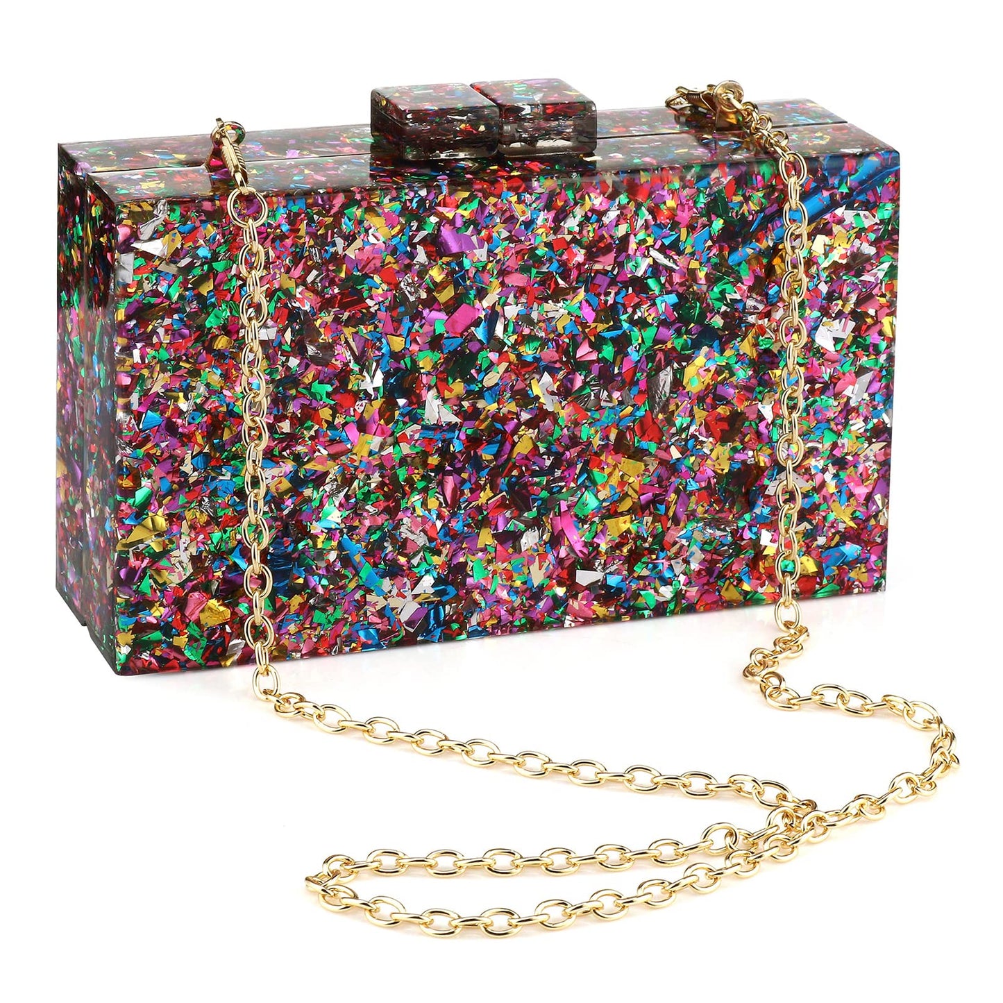 Multicolor Perspex Geometric Patterns Box Clutch