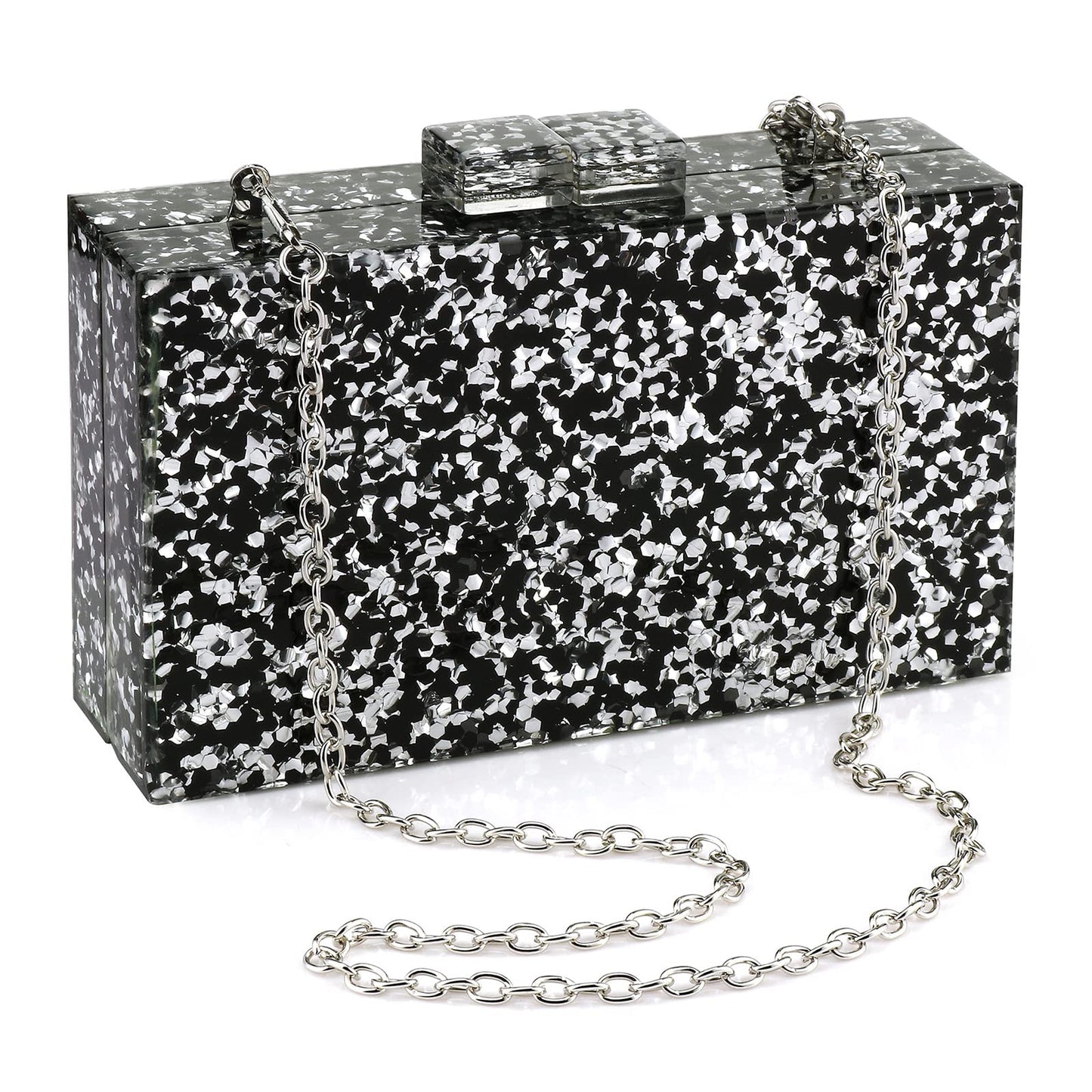Multicolor Perspex Geometric Patterns Box Clutch