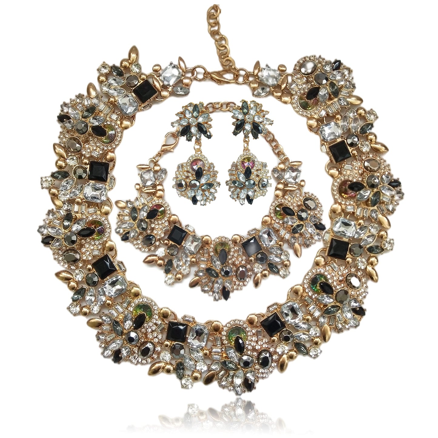 Rhinestone Crystal Earring and necklace Bracelet Set for Women