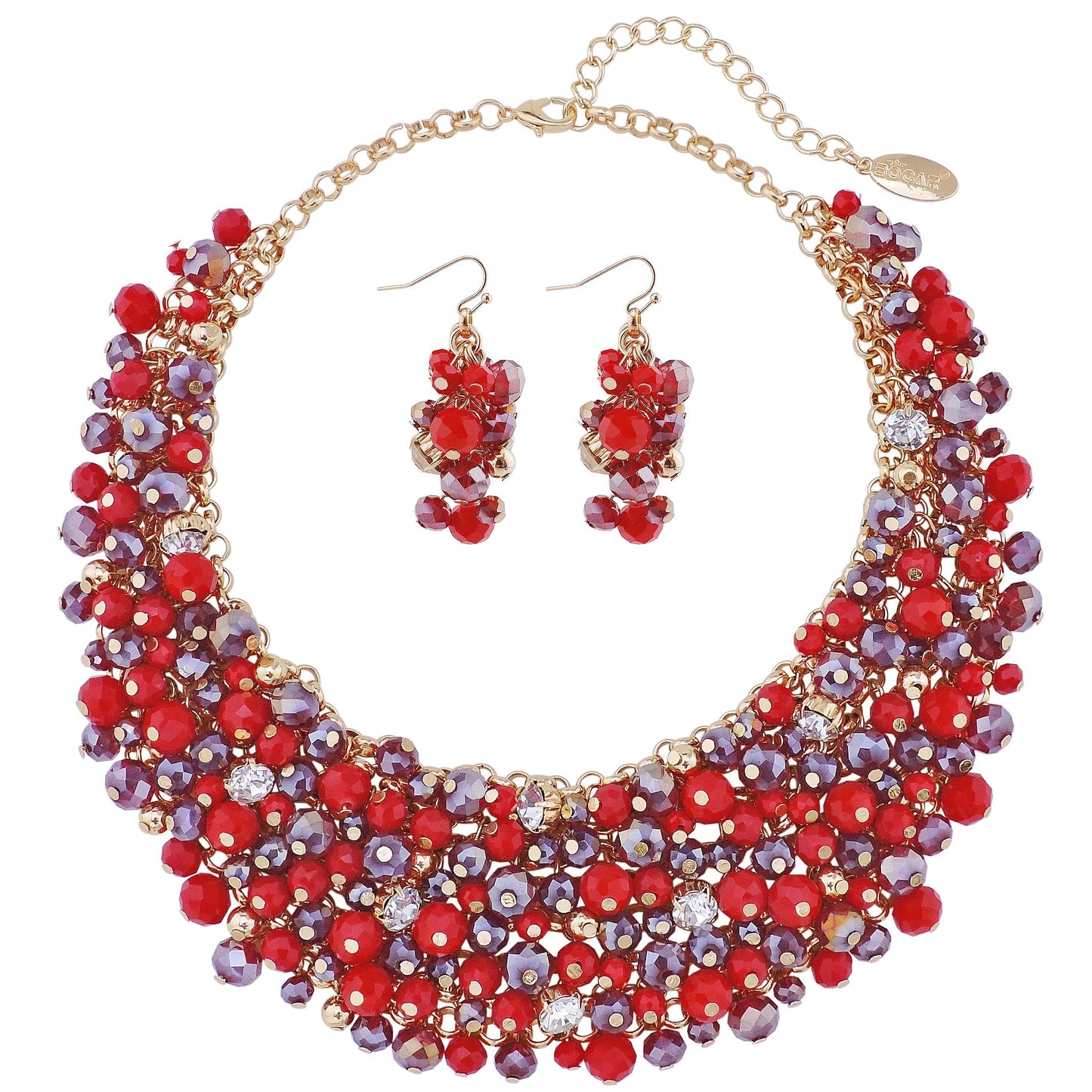 Bocar Fashion Crystal Chunky Collar Statement Necklace Earring Set for Women Gift