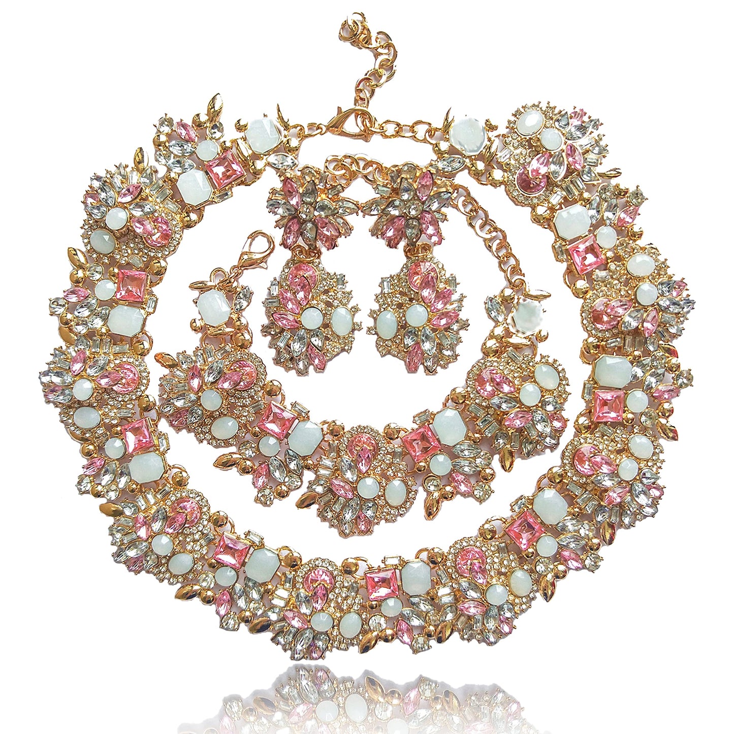 Rhinestone Crystal Earring and necklace Bracelet Set for Women