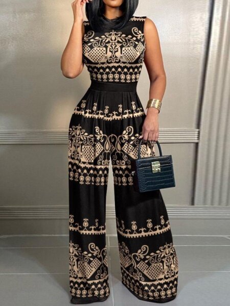 Slim-Fit Printed Sleeveless Jumpsuit HWFUPFDW6E A&S All things Glam Boutique