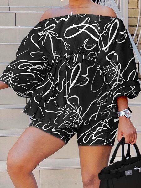 color stripes printed off shoulder loose top & short two piece set HWFQHSTYD9 A&S All things Glam Boutique