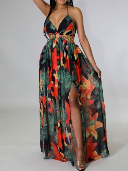 Large Size Medium Length Suspender Skirt French Print Maxi Skirt H6VE68KF2K A&S All things Glam Boutique
