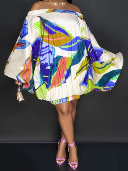 Loose Printed Batwing Sleeve Off-Shoulder Long-Sleeve Dress HWFQRLQZ5Q A&S All things Glam Boutique