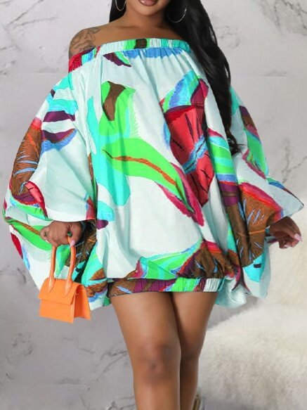 Off-The-Shoulder Print Batwing Dress HWFUCLBDKB A&S All things Glam Boutique