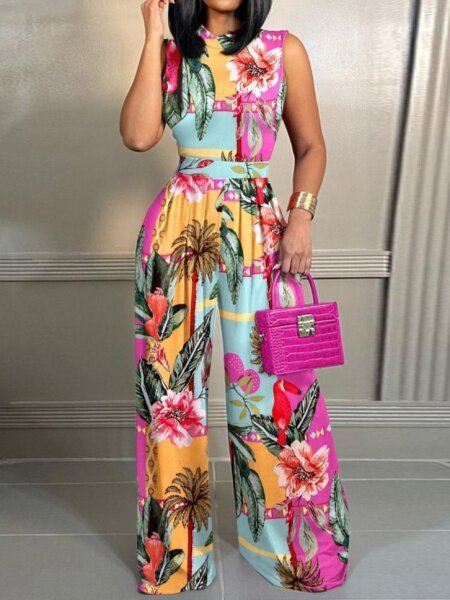 Slim-Fit Printed Sleeveless Jumpsuit HWFUPFDW6E A&S All things Glam Boutique
