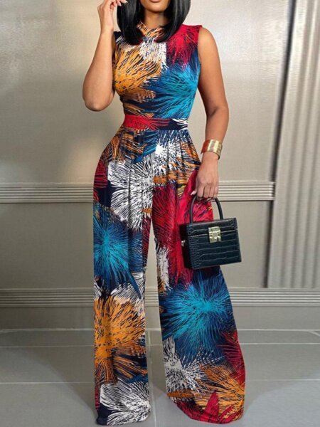Slim-Fit Printed Sleeveless Jumpsuit HWFUPFDW6E A&S All things Glam Boutique