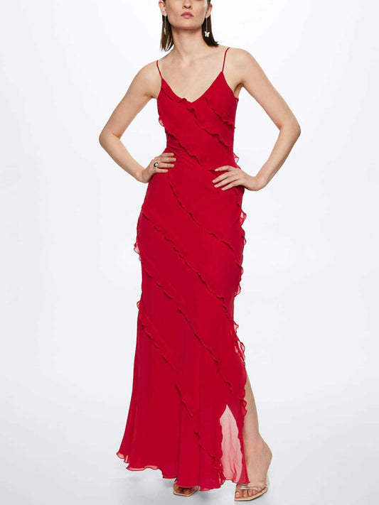 Backless long slit ruffle dress - A&S All things Glam Boutique