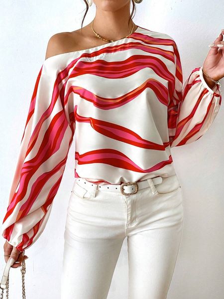 Off-Shoulder Striped Printed Top