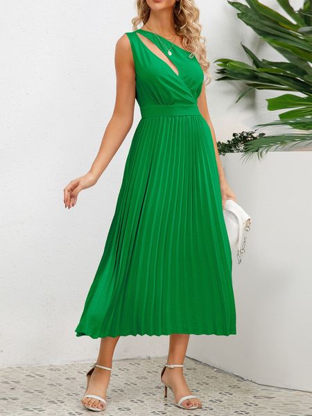 Slim Mid-length Pleated A-line Dress