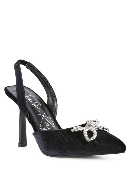 Firebird Velvet Diamante Heeled Slingback Mules - A&S All things Glam Boutique