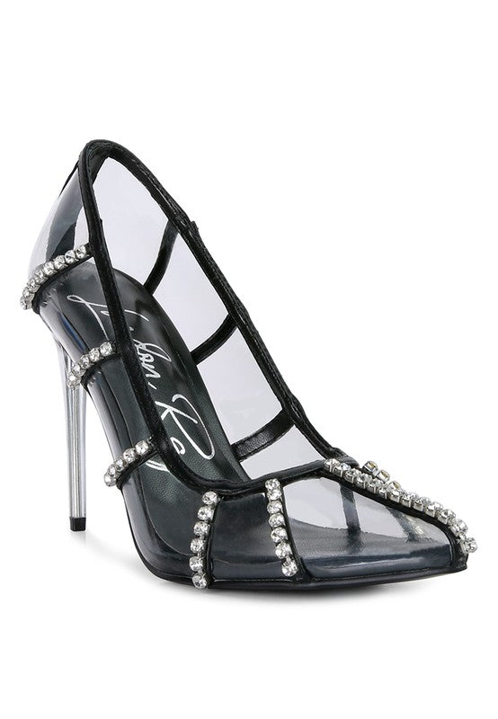 Diamante Clear High Heel Cage Pumps - A&S All things Glam Boutique