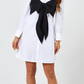 Women's Dress Two Tone Bowknot Front Puff Sleeve Shirt Dress  H8L7FFR6B8