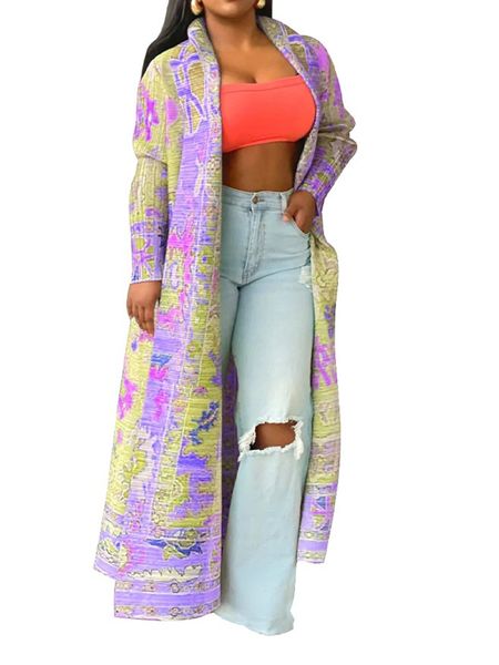 Printed Trench Coat Long Jacket