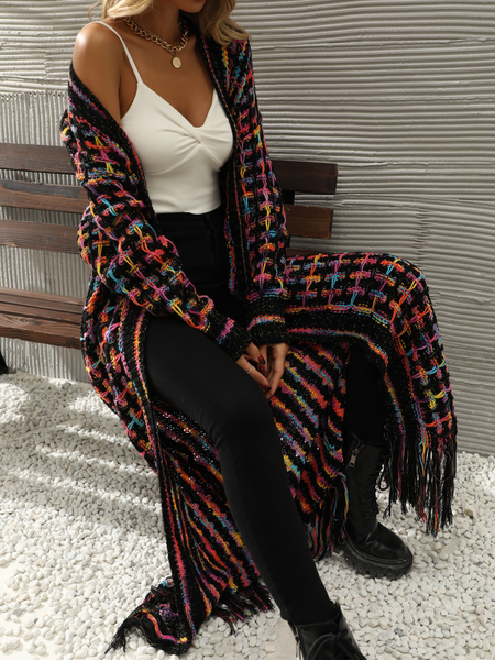 Knitted Fringed Long Cardigan - A&S All things Glam Boutique