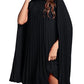 Rooscier Women's Mock Neck Cloak Sleeve Pleated Keyhole Back Flowy Party Midi Dress