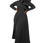 AOMEI Women's Long Sleeve with Asymmetrical Ruffles Pleated A-Line Maxi Dress