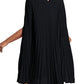 Rooscier Women's Mock Neck Cloak Sleeve Pleated Keyhole Back Flowy Party Midi Dress