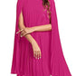 Rooscier Women's Mock Neck Cloak Sleeve Pleated Keyhole Back Flowy Party Midi Dress