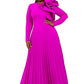 AOMEI Women's Long Sleeve with Asymmetrical Ruffles Pleated A-Line Maxi Dress