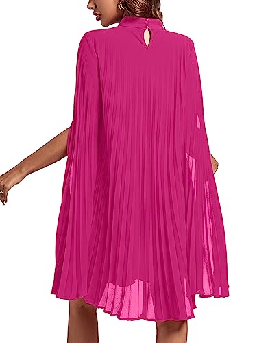 Rooscier Women's Mock Neck Cloak Sleeve Pleated Keyhole Back Flowy Party Midi Dress