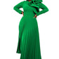 AOMEI Women's Long Sleeve with Asymmetrical Ruffles Pleated A-Line Maxi Dress