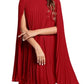 Rooscier Women's Mock Neck Cloak Sleeve Pleated Keyhole Back Flowy Party Midi Dress