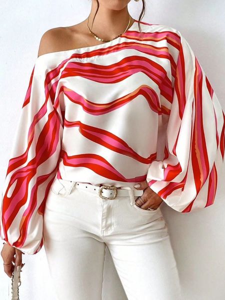 Off-Shoulder Striped Printed Top