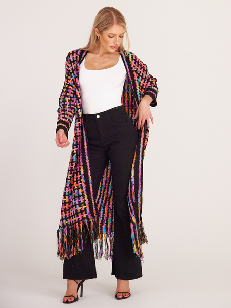 Knitted Fringed Long Cardigan - A&S All things Glam Boutique