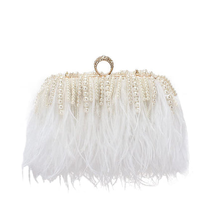 Feather Evening Clutch Vintage Banquet Handbag