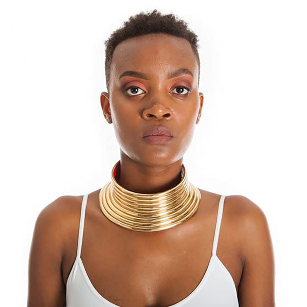 Fstrend African National Choker Collars Gold Leather Chunky Punk Necklace Gothic Statement Necklaces Jewelry Women Girls - A&S All things Glam Boutique