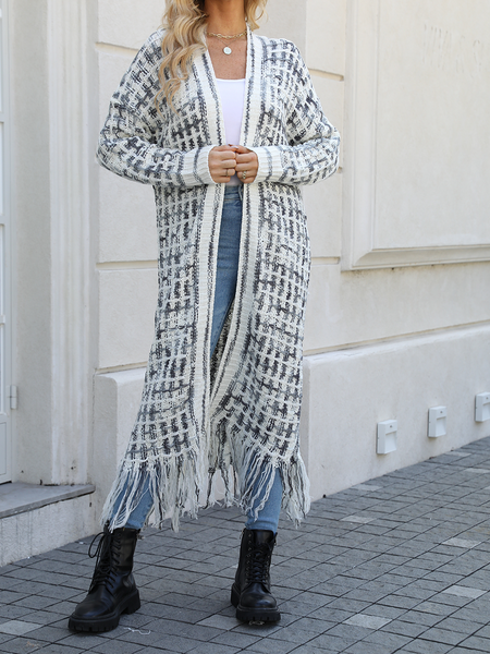 Knitted Fringed Long Cardigan - A&S All things Glam Boutique