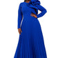 AOMEI Women's Long Sleeve with Asymmetrical Ruffles Pleated A-Line Maxi Dress