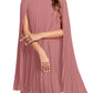 Rooscier Women's Mock Neck Cloak Sleeve Pleated Keyhole Back Flowy Party Midi Dress