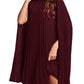 Rooscier Women's Mock Neck Cloak Sleeve Pleated Keyhole Back Flowy Party Midi Dress