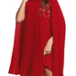 Rooscier Women's Mock Neck Cloak Sleeve Pleated Keyhole Back Flowy Party Midi Dress