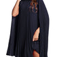 Rooscier Women's Mock Neck Cloak Sleeve Pleated Keyhole Back Flowy Party Midi Dress