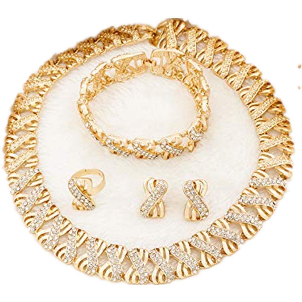 Set 18 K Gold Plated Dubai Gold Necklace Earrings Set - A&S All things Glam Boutique