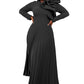 AOMEI Women's Long Sleeve with Asymmetrical Ruffles Pleated A-Line Maxi Dress