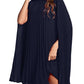 Rooscier Women's Mock Neck Cloak Sleeve Pleated Keyhole Back Flowy Party Midi Dress