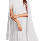 Rooscier Women's Mock Neck Cloak Sleeve Pleated Keyhole Back Flowy Party Midi Dress