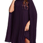 Rooscier Women's Mock Neck Cloak Sleeve Pleated Keyhole Back Flowy Party Midi Dress