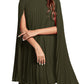 Rooscier Women's Mock Neck Cloak Sleeve Pleated Keyhole Back Flowy Party Midi Dress